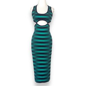 VRG GRL Women's Teal Green Blue Open Back Bodycon Midi Dress Size US 4 Stretchy